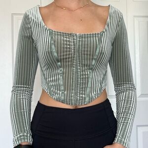 Women's Haute Monde Green Corduroy Corset Top - XS